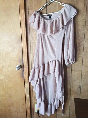 forever 21 pink ruffle dress Women's Chiffon Peasant-Sleeve Mini Mauve X-Small at Amazon Women's Clothing store concealed zipper side closure Chiffon Ruffle Pink Chiffon Dress